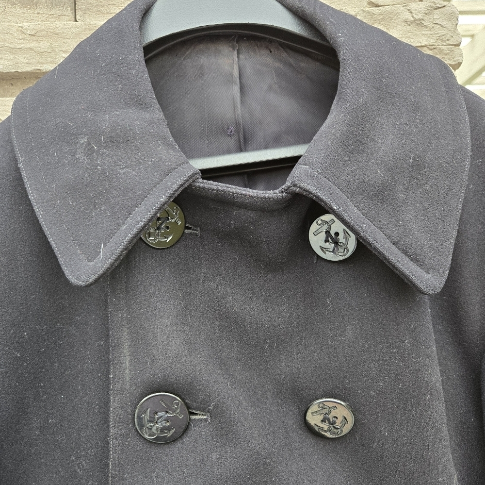 Vintage 40s WW2 US Naval Clothing Factory 10 Button Navy Wool PeaCoat Military - Picture 14 of 16